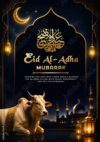 Luxury Eid ul Adha Mubarak Greeting Social Media Template, Eid al Adha, Elegant design, Festival of sacrifice, Happy Eid Ul Adha poster,Arabic Islamic calligraphy of text Eid Adha Mubarak