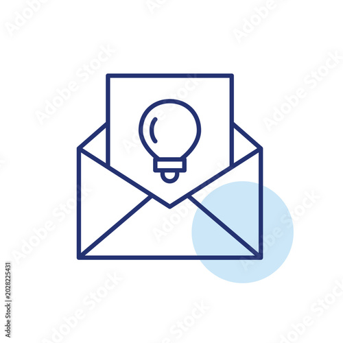 Open letter and light bulb. Ideas and inspiration, creative tips e-mail. Pixel perfect, editable stroke vector icon