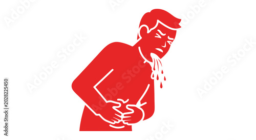 Картината върху платно Man Vomiting Due to Stomach Ache, Nausea, Illness, Sickness, Pain, Red Silhouett