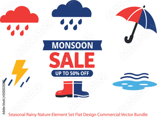 Seasonal Rainy Nature Element Set Flat Design Commercial Vector Bundle