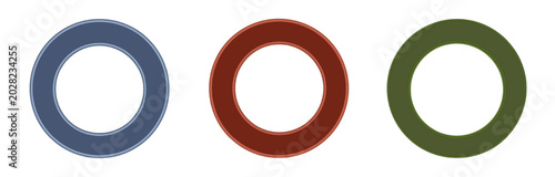 Foto Three circular frames flat graphic blue red green ring set.