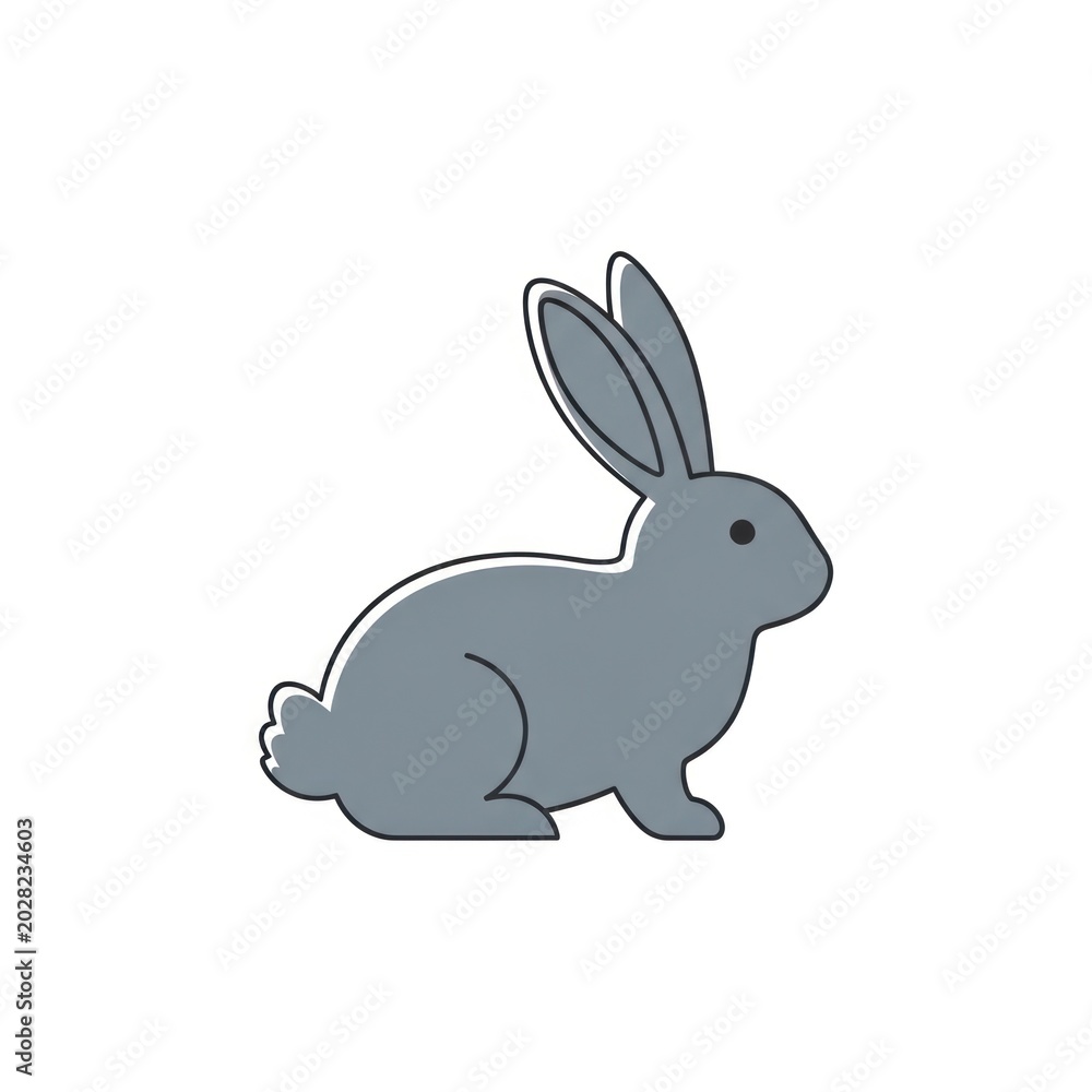 Fototapeta premium Minimalist illustration of a grey rabbit isolated on white background