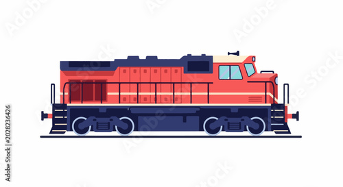 Stylized flat design illustration of a red and blue train engine