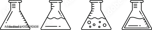 Schilderij op canvas Hand Drawn Erlenmeyer Flask Icons Set Vector Illustration, Laboratory Chemistry