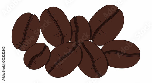 A pile of stylized, dark brown coffee beans with a central crease