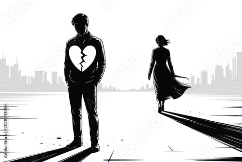 Lonely Broken Heart Silhouette After Relationship Separation and Emotional Loss