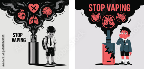 Stop Vaping Awareness Illustration Showing Health Risks and Addiction Concept