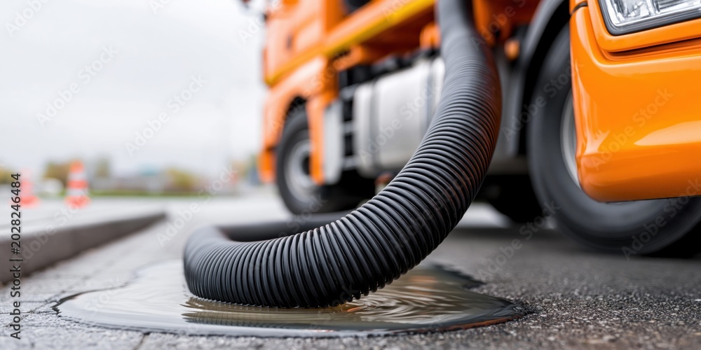 Fototapeta premium Truck discharge on pavement close up view