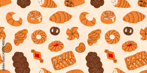 Foto A seamless pattern with baked goods
