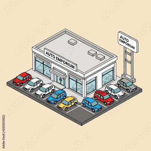Foto Isometric illustration of a car dealership.