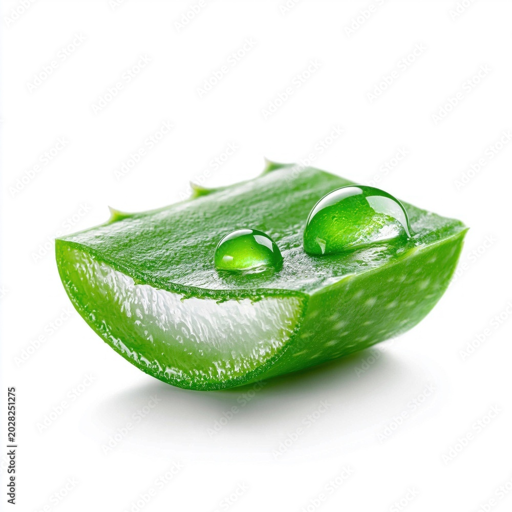 Obraz premium Refreshing aloe vera slice with dewy water droplets