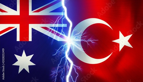 thunder lightning between australia flag and turkey flag