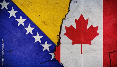 cracked floor between canada flag and bosnia flag