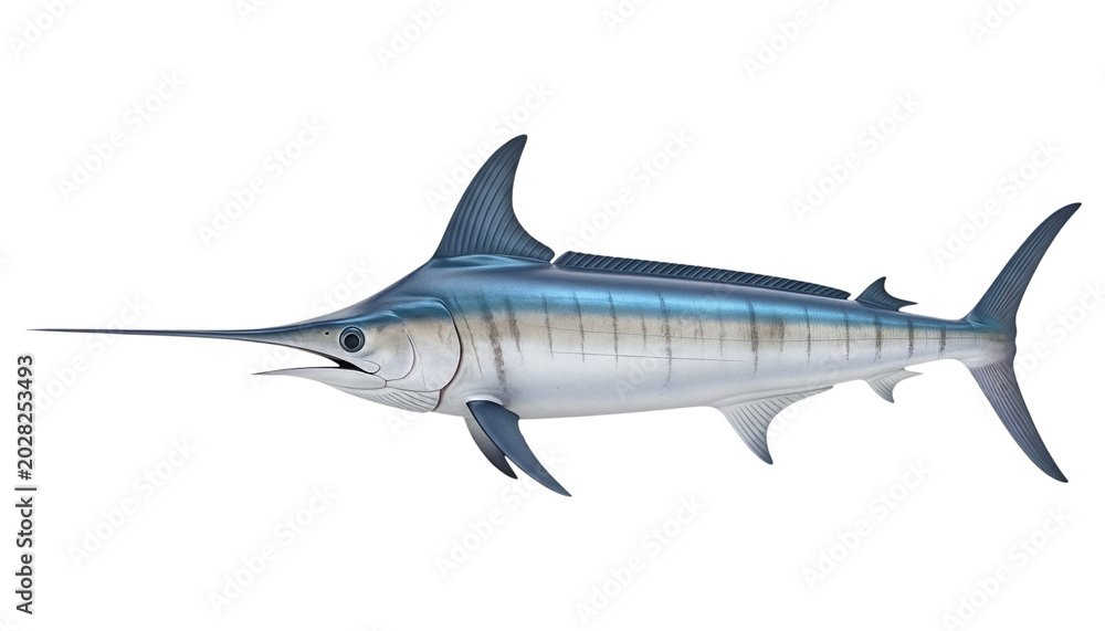 Obraz premium A blue marlin fish isolated on a transparent background with a long bill and fins