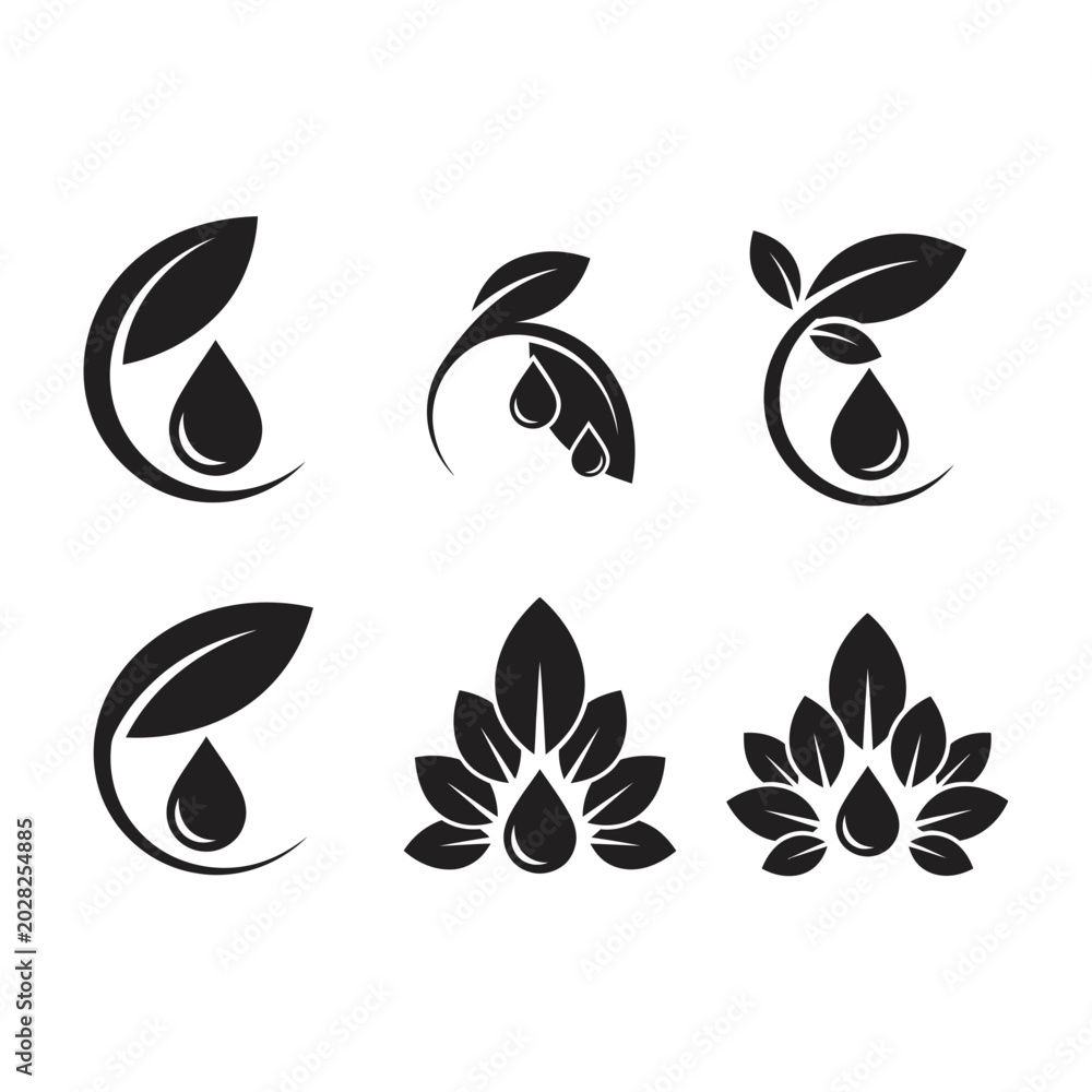 Fototapeta premium Eco Friendly Droplet & Leaf Icons Set
