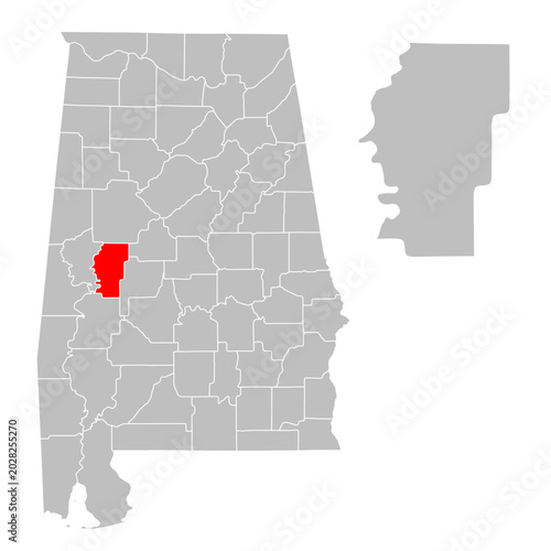 Canvastavla Hale County Highlighted on Alabama State Map Vector