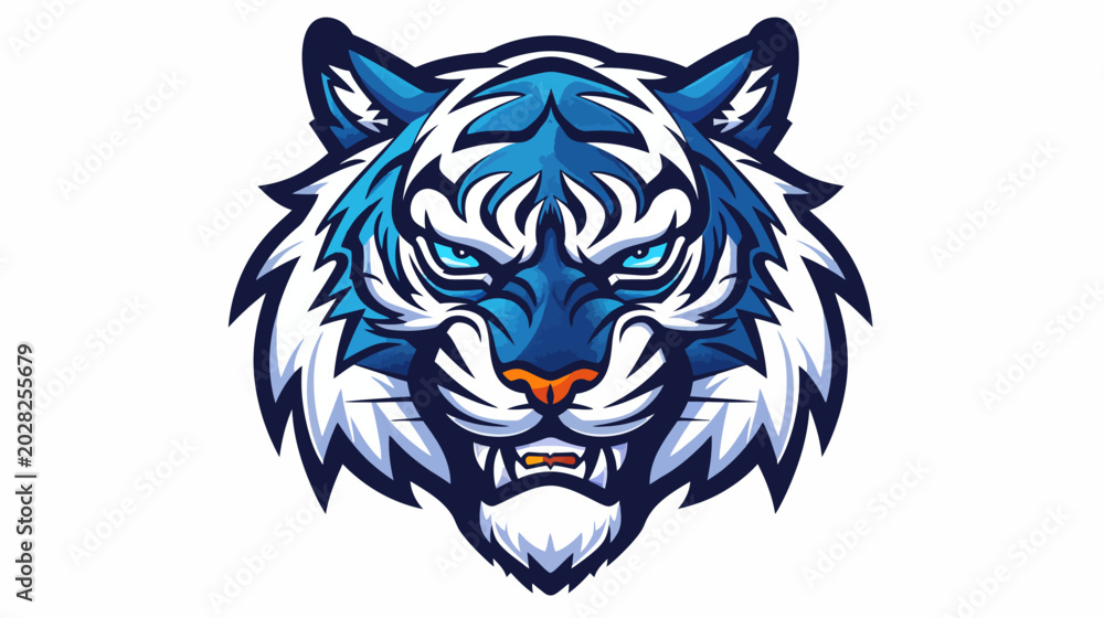 Fototapeta premium Vivid tiger head graphic bold design featuring intense blue and white hues