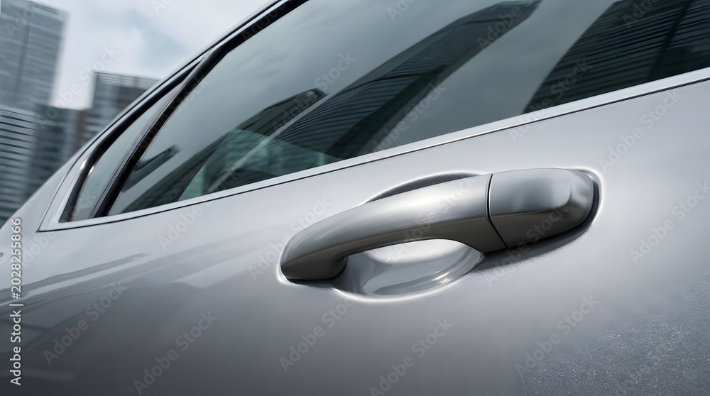 Naklejka premium Silver car door handle isolated on transparent background cutout. Created with AI image