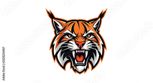 Fierce orange and white bobcat mascot logo with sharp teeth and ears