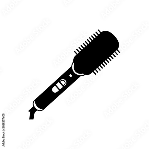 Black electric hair straightening brush icon isolated on white background.