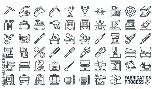 Foto Metalworking editable stroke vector icon set with welding drilling grinding and