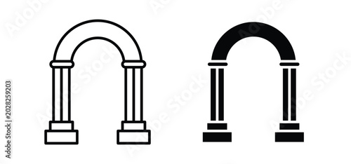 Archway vector icon set black filled and outlined style.