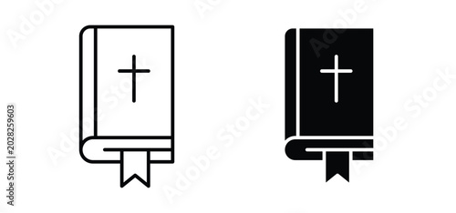 Bible vector icon set black filled and outlined style.