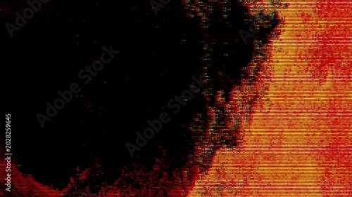 Abstract orange glitch background with retro CRT monitor scanlines and digital distortion. Ideal for synthwave music art, cyberpunk designs, technology concepts, and creative video overlays.