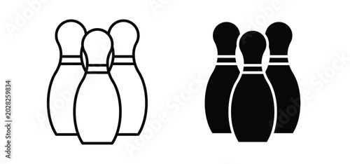 Foto Bowling pins vector icon set black filled and outlined style.