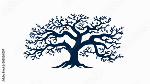 Stylized dark tree silhouette illustration on white background