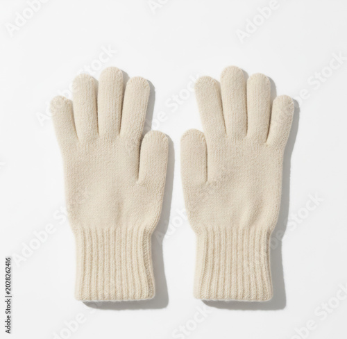 Pair of Beige Wool Winter Gloves