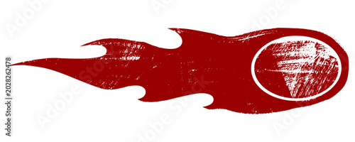 Photos Horizontal blazing fireball comet icon featuring heavy hand drawn distressed grunge texture