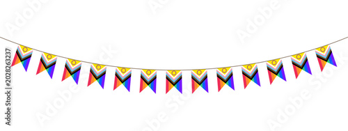 Pride Flag Bunting with LGBTQ Flags. Pride Rainbow Bunting Decoration for LGBTQIA Pride Month. Pride Month Rainbow Flag Pennant Vector Illustration. 