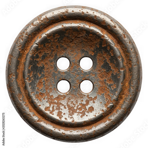 Old rusted metal button with four holes