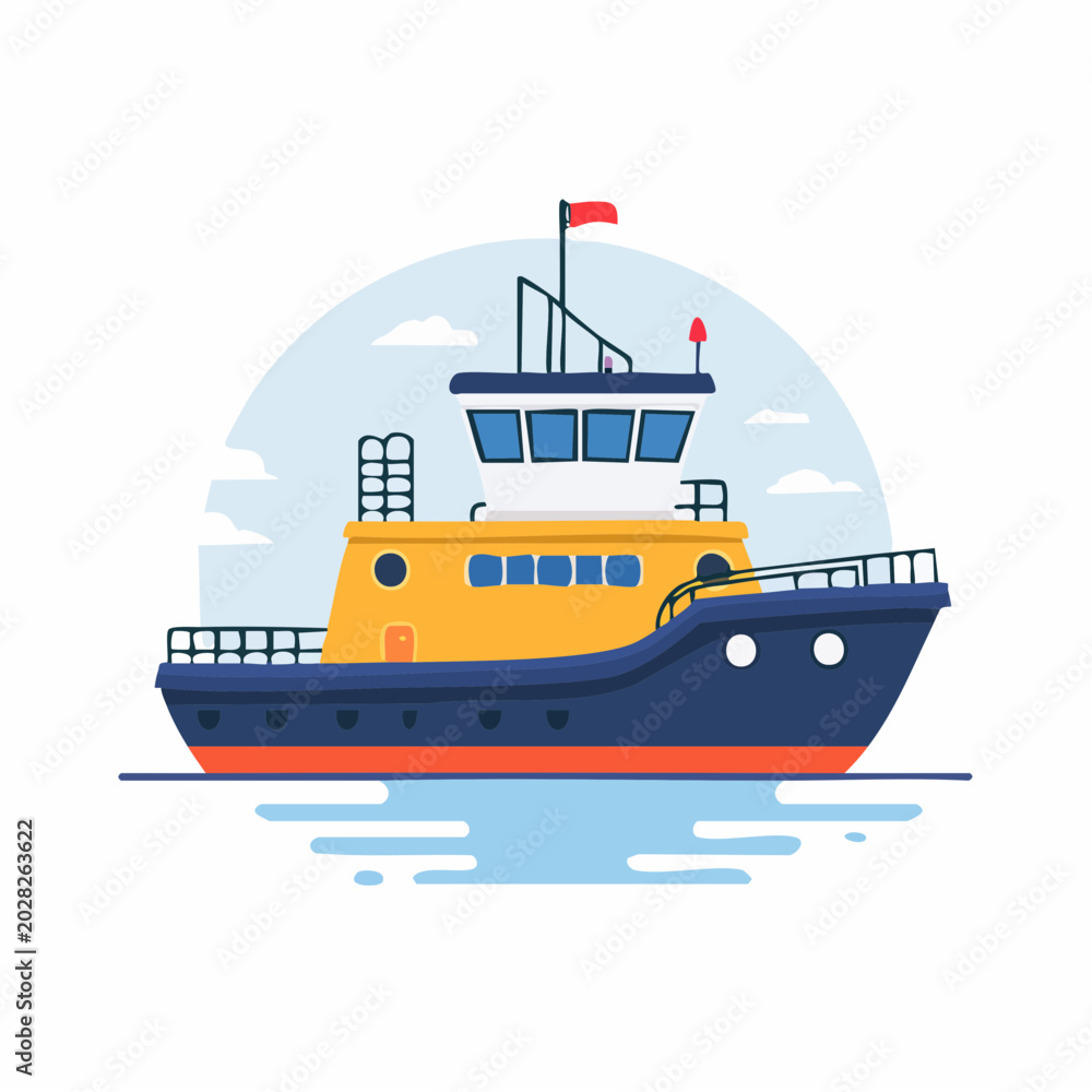Fototapeta premium Illustration of a Tugboat on the Water