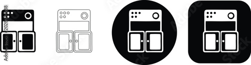 Konstfotografi Vintage electronic device set with dials and doors in solid outline circle and s