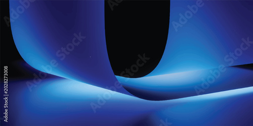 Foto Abstract blue fluid waves with glowing edges on black background abstract art ba