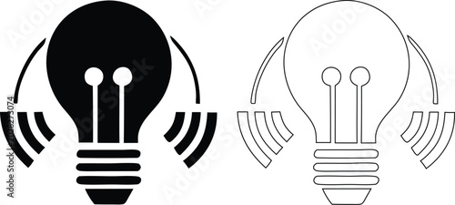 Photos Black and white silhouette and outline of a lightbulb emitting radio waves or si