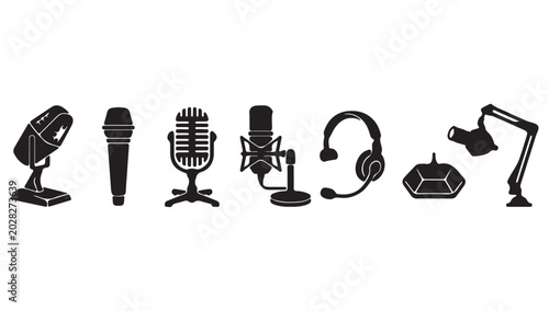 Podcasting and Streaming Equipment Icon Set