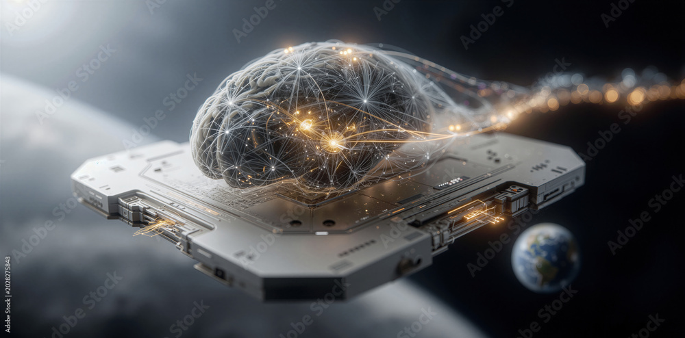Fototapeta premium Artificial intelligence researcher observes glowing neural pathways in laboratory setting