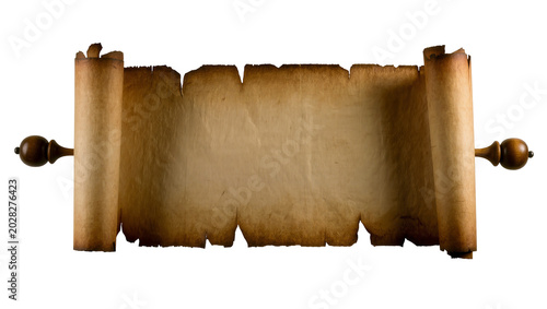 Fotografie Antique parchment scroll with wooden handles