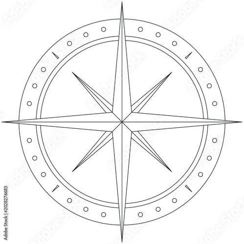 Foto Minimal Compass Rose Line Art Vector Navigation Circle Icon Design Set