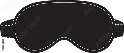 A sleek black sleep mask with white trim sits on a plain background
