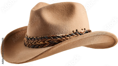 фотографія Stylish Worn Cowboy Hat with Wide Brims and Braided Band Isolated