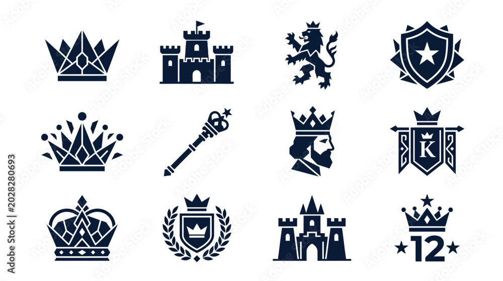 Αυτοκόλλητο Royalty themed geometric icons featuring crowns castles shields and regal symbol