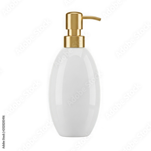 White perfume bottle with gold pump dispenser