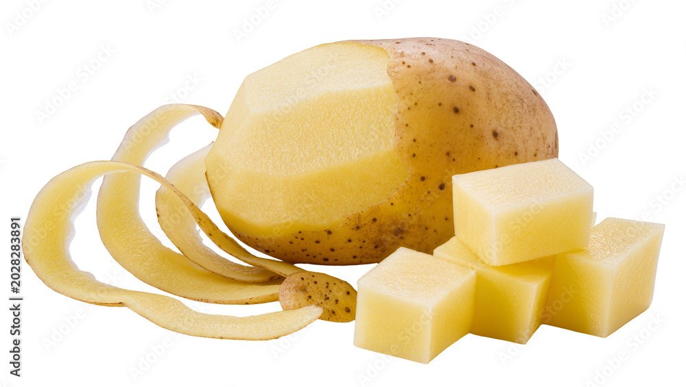 Φωτογραφία Partially peeled potato with cubes and peelings