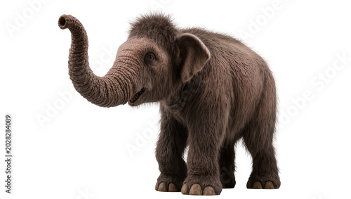 Quadro su tela Furry baby mammoth with trunk raised