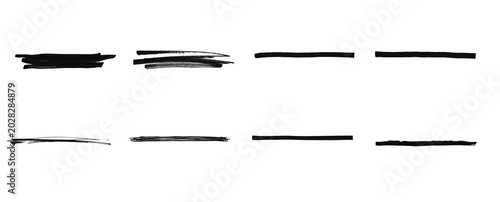 Modern Brush Underline Pack, Black Grunge Ink Streaks, Minimal Marker Swipe Design Elements PNG.