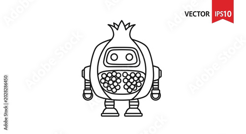 Cute Pomegranate Robot Character, Fruit Cyborg, Healthy Food Technology Concept